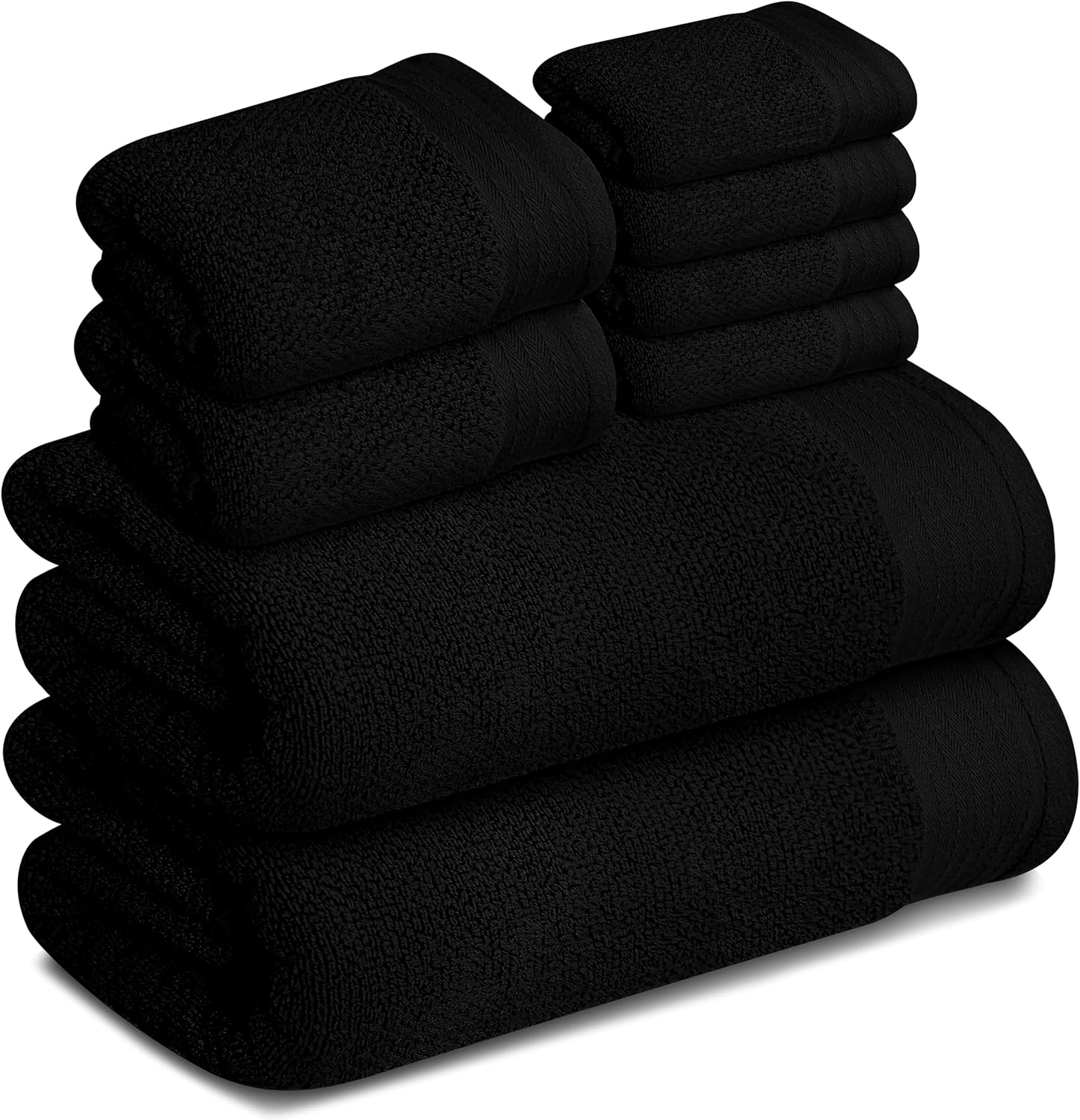 Tens Towels Pack of 8 Popcorn Textured Luxury Towels Set, 2 Extra Large Bath, 2 Hand, 4 Washcloths, 100% Cotton, Plush Hotel Quality, Super Absorbent, Perfect for Your Bathroom, Black